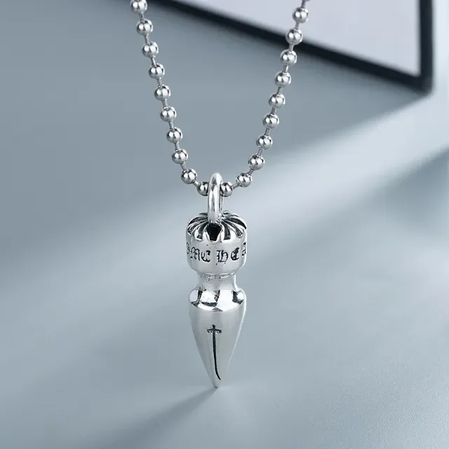 Silver-Toned Ball Chain Spiked Pendant Necklace 5