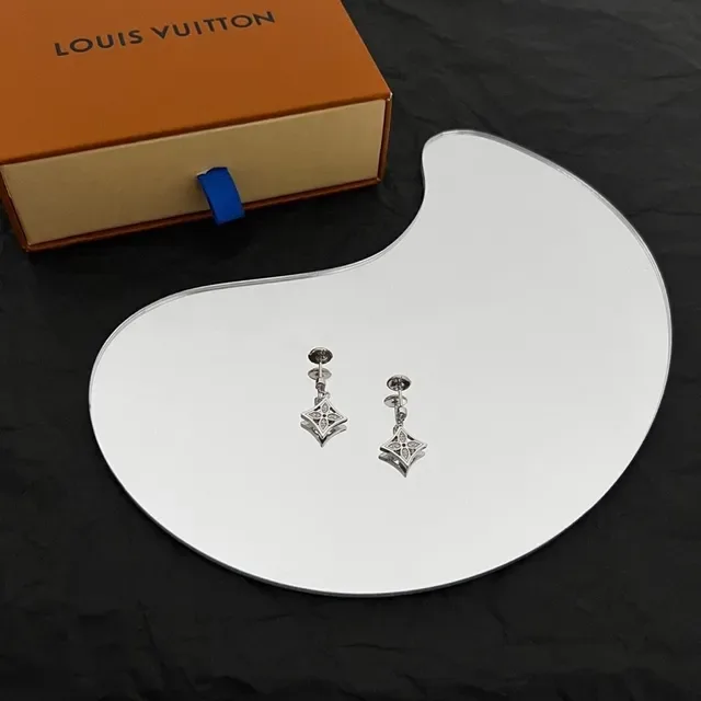 Silver Transparent Geometric Square Dangle Floral Filigree Motif Earrings 4