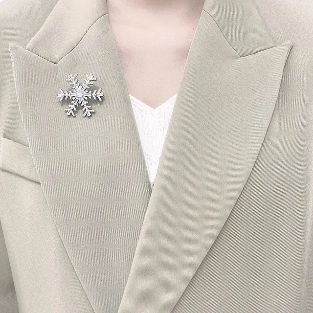 Silver Transparent Snowflake Silhouette Baguette-Cut Crystals Brooch 2