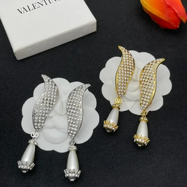 Silver White Curved Pavé Wing Silhouette Dangling Teardrop Pearl Earrings 2