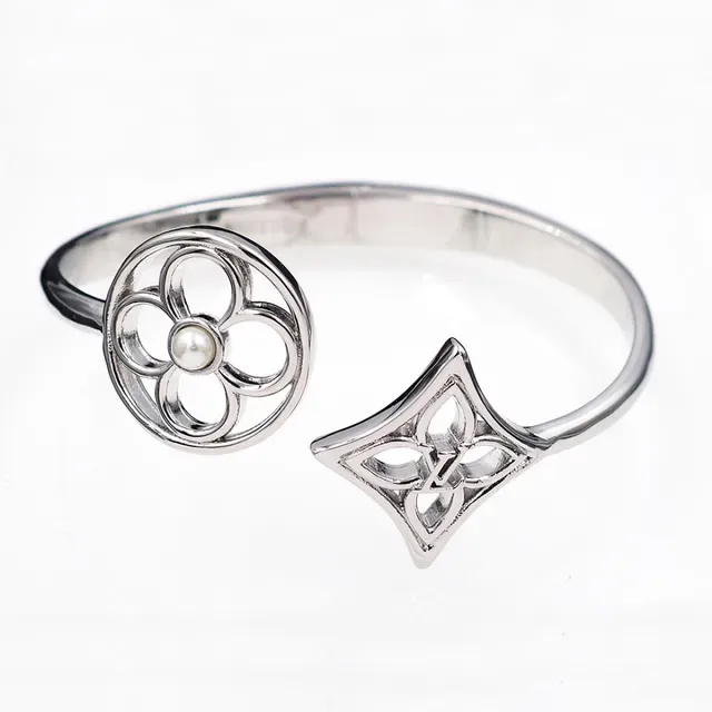 Silver White Open Cuff Floral Filigree Bracelet 5