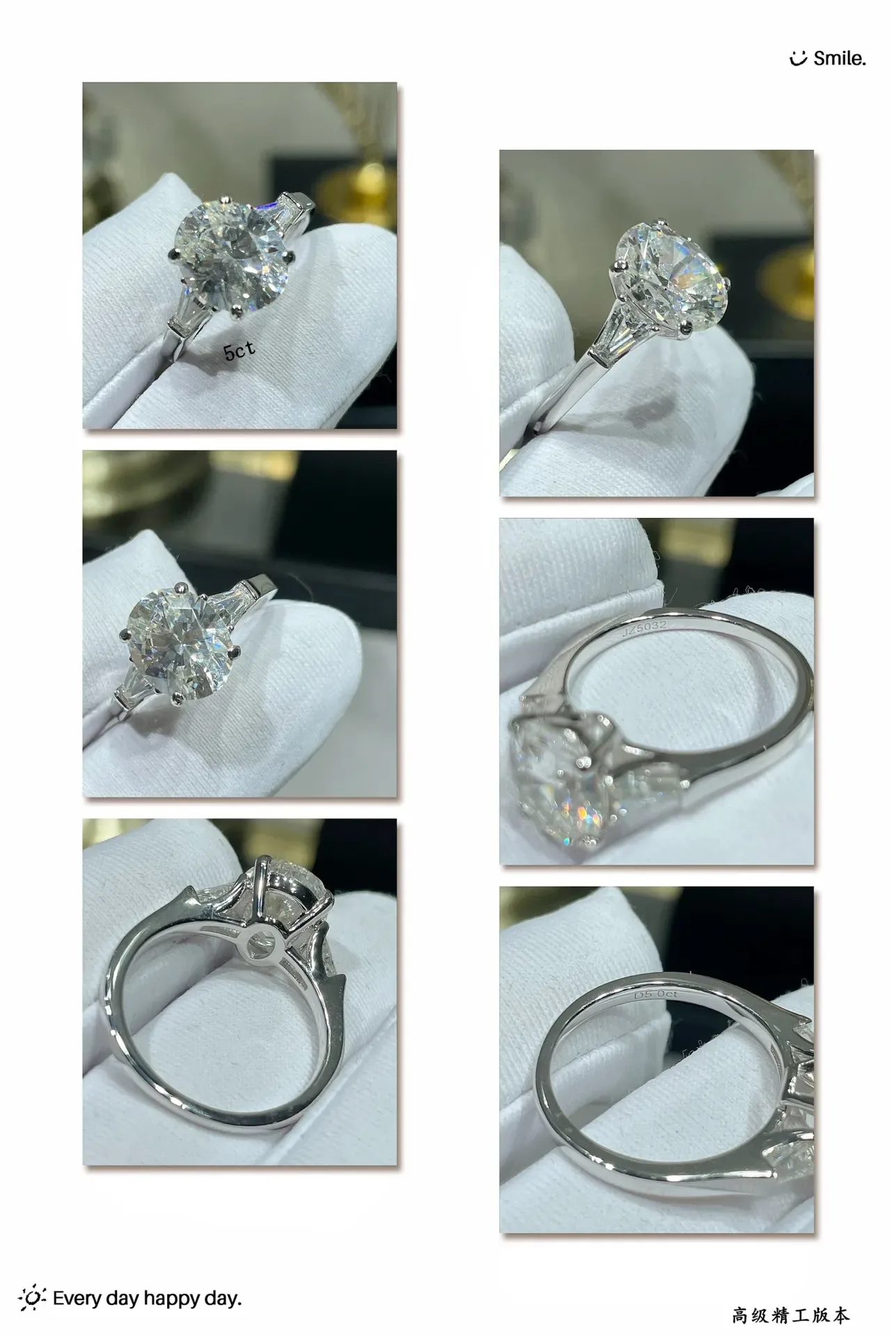 Silver White Solitaire Center Stone Tapered Baguette Side Stones Ring 2