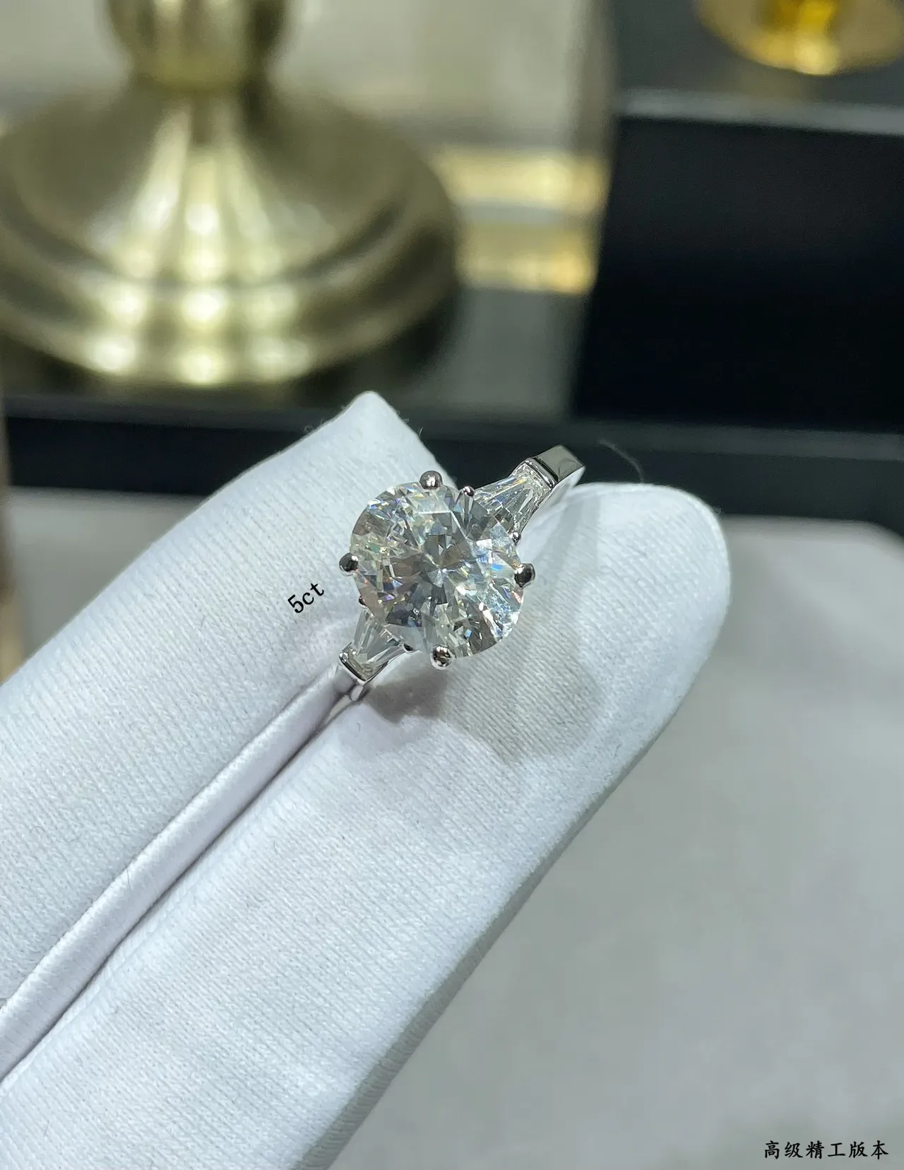 Silver White Solitaire Center Stone Tapered Baguette Side Stones Ring 5