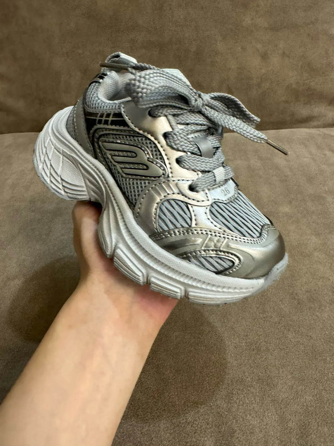 Skechers Silver Gray Sole Mesh And Synthetic Overlay Chunky Sneakers 5