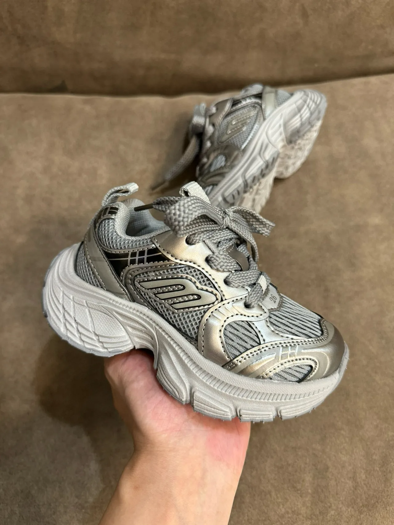 Skechers Silver Gray Sole Mesh And Synthetic Overlay Chunky Sneakers 8