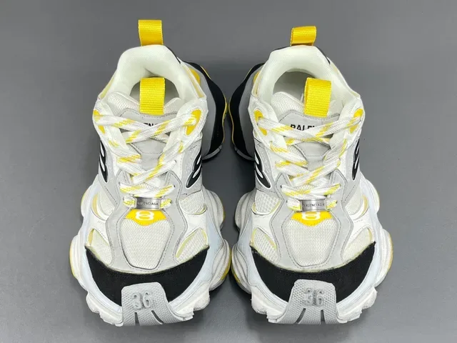 Skechers White Yellow Sole Layered Mesh And Synthetic Upper Chunky Sneakers 22