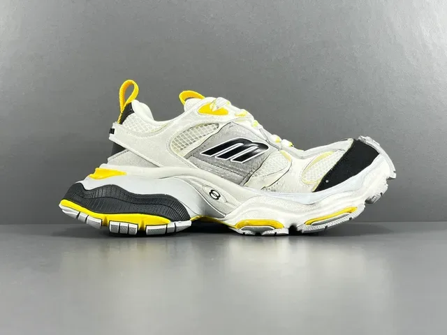 Skechers White Yellow Sole Layered Mesh And Synthetic Upper Chunky Sneakers 24