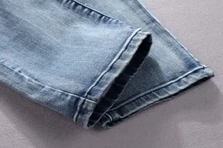 Slim-Fit Moto-Style Light Blue Denim Jeans 6