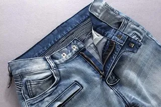 Slim-Fit Moto-Style Light Blue Denim Jeans 11