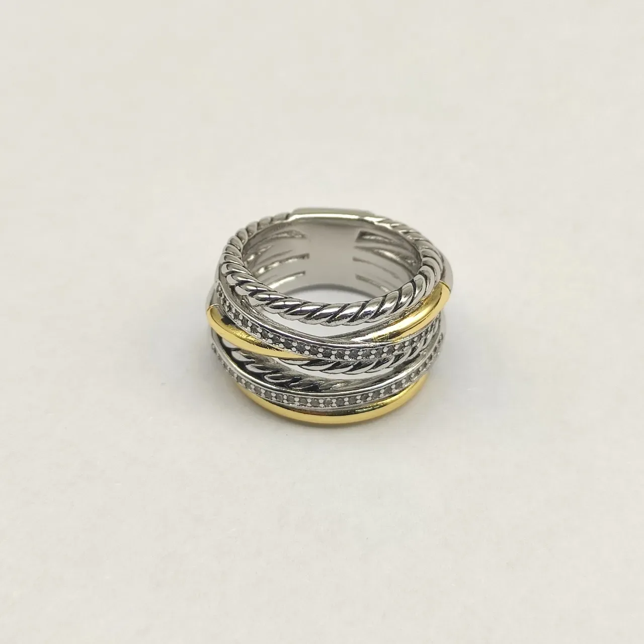 Stacked Twisted Rope Pavé Diamond Two-Tone Metal Ring 2