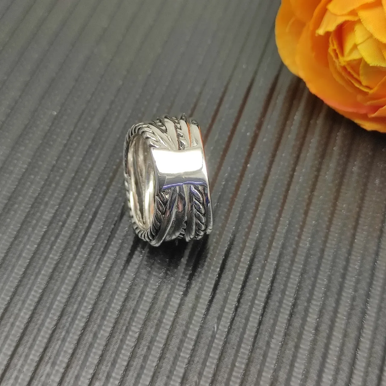 Stacked Twisted Rope Pavé Diamond Two-Tone Metal Ring 3