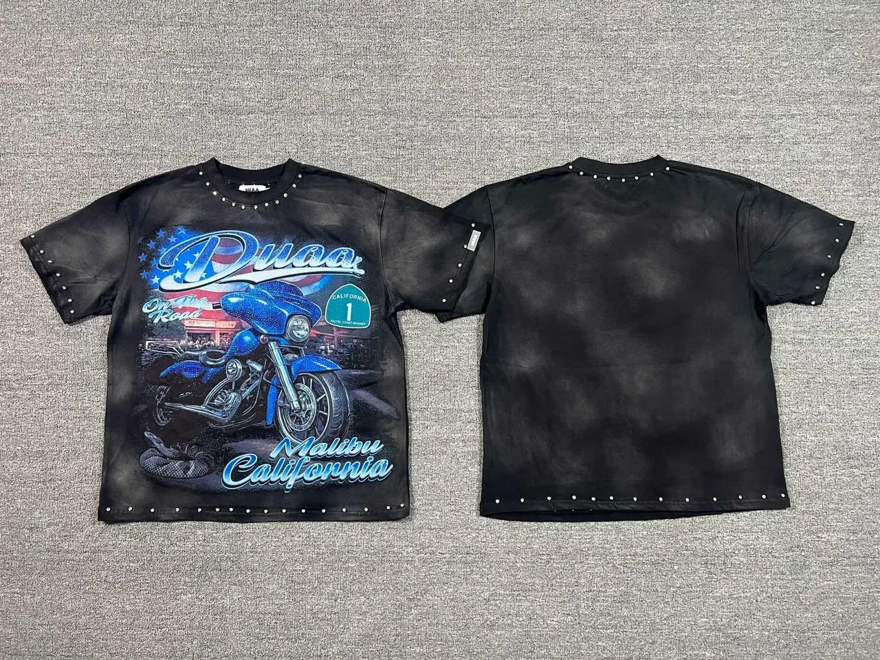 Studded Washed Black Motorcycle Graphic T-Shirt 9