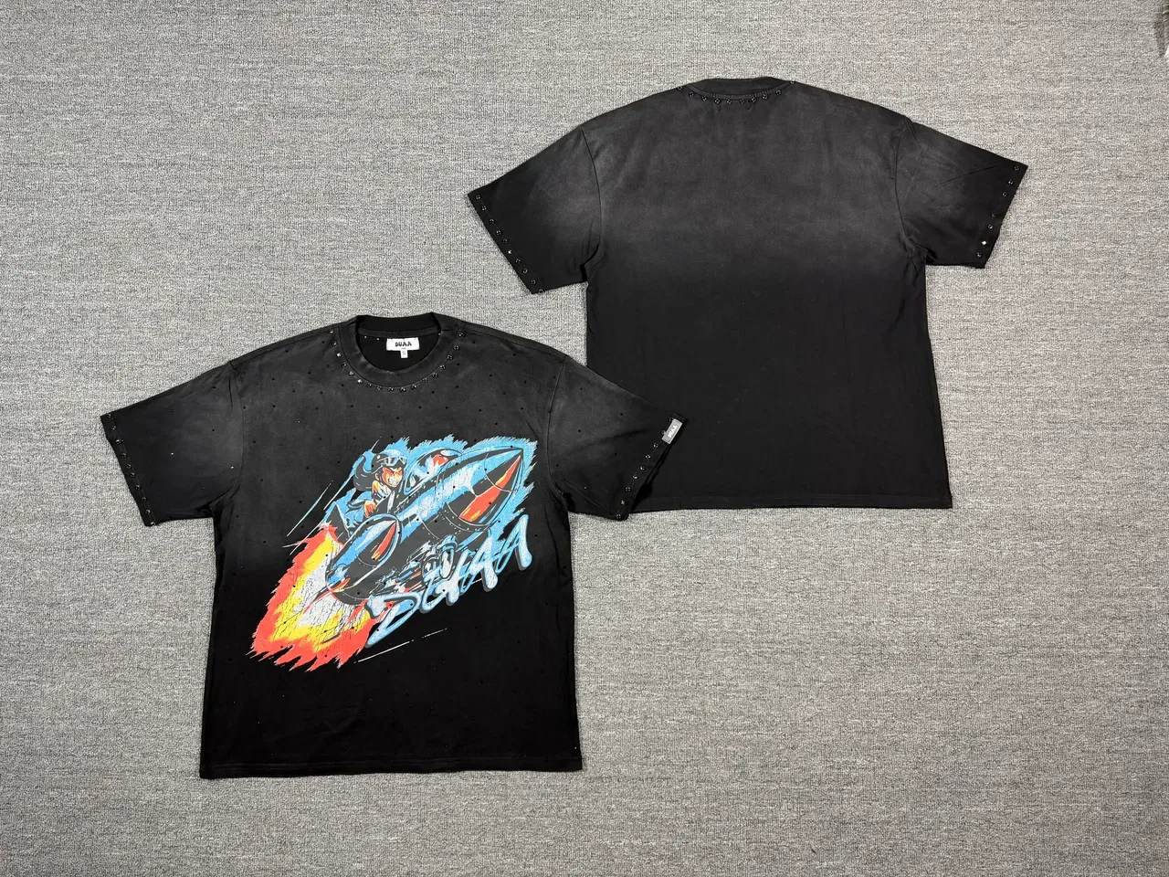 SUAA Studded Graphic Print Black Oversized T-Shirt 2