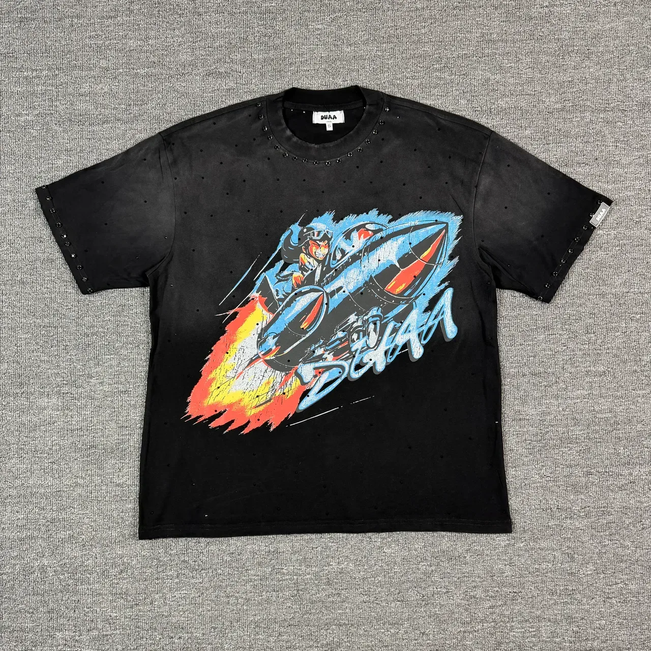 SUAA Studded Graphic Print Black Oversized T-Shirt 4