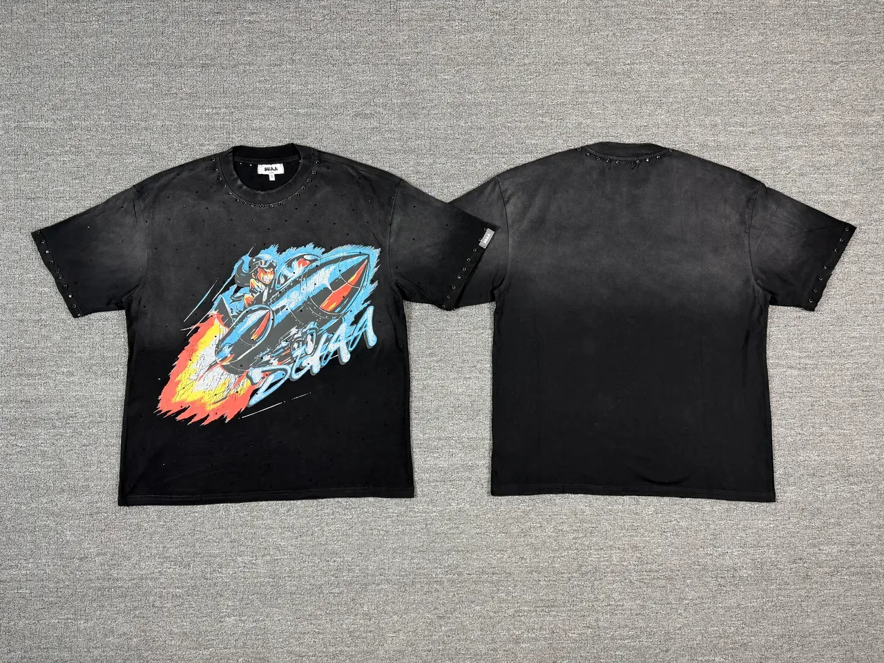 SUAA Studded Graphic Print Black Oversized T-Shirt 5