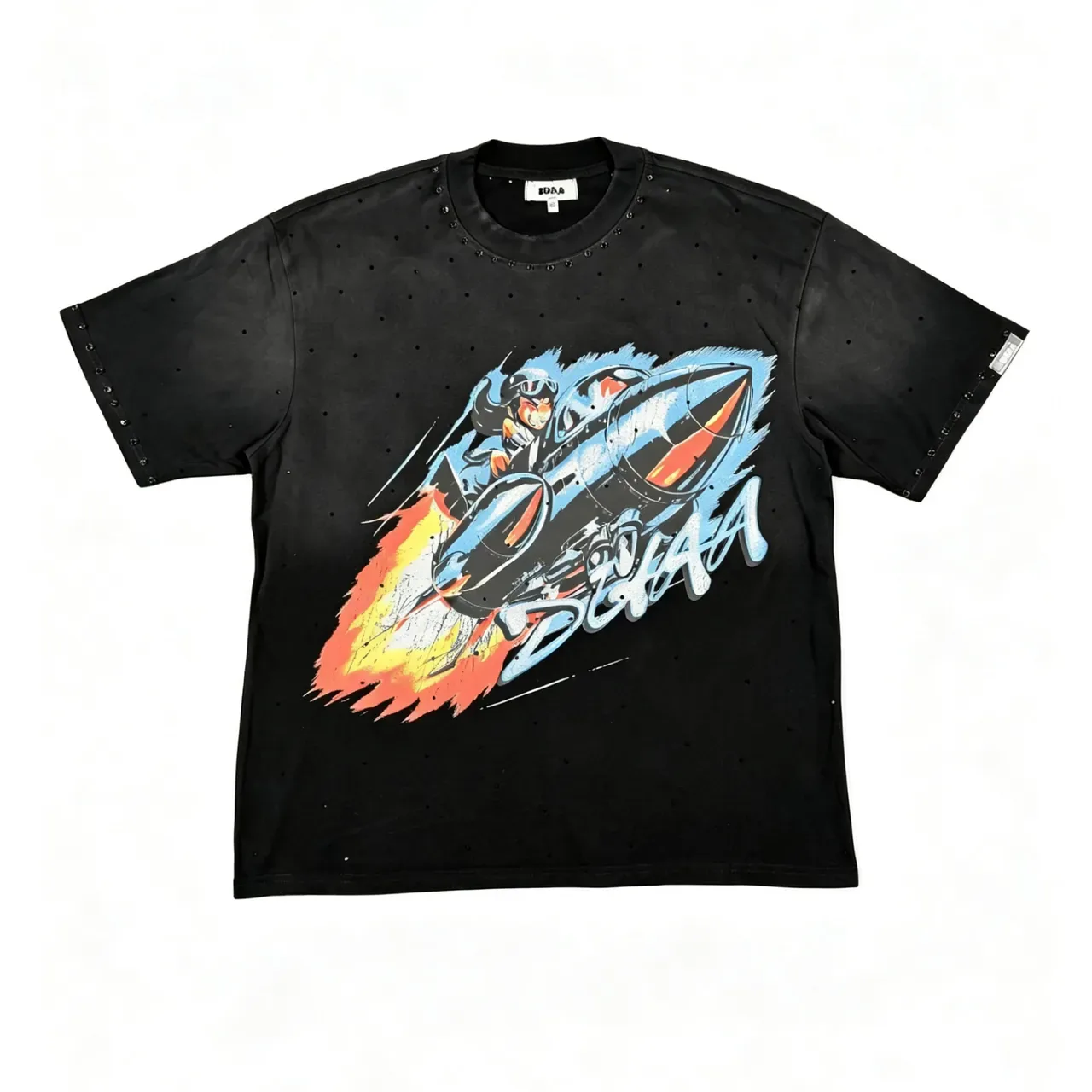 SUAA Studded Graphic Print Black Oversized T-Shirt 7