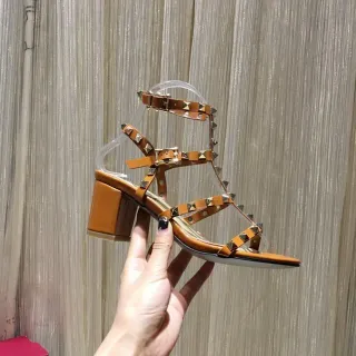 Tan Studded Multi-Strap Block Heel Gladiator Sandals