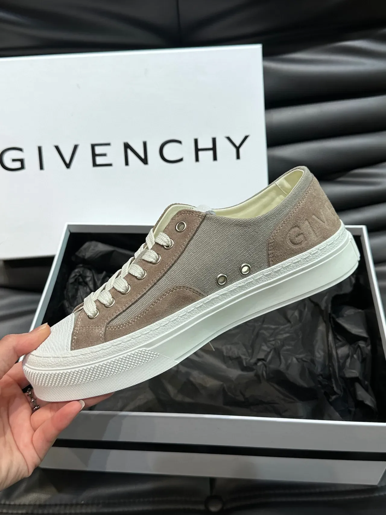 Taupe and White Platform Canvas Sneakers 6