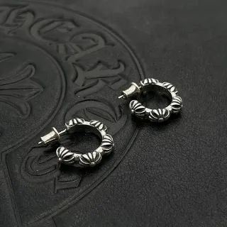 Textured Petal Motif Silver Hoop Earrings