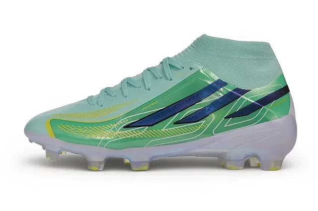 Chaussures de football à tige haute, vert menthe translucide irisé pour terrain ferme 7