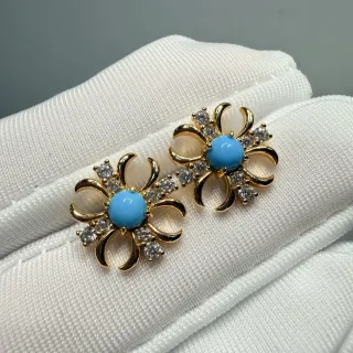 Turquoise Cabochon Starburst Stud Earrings