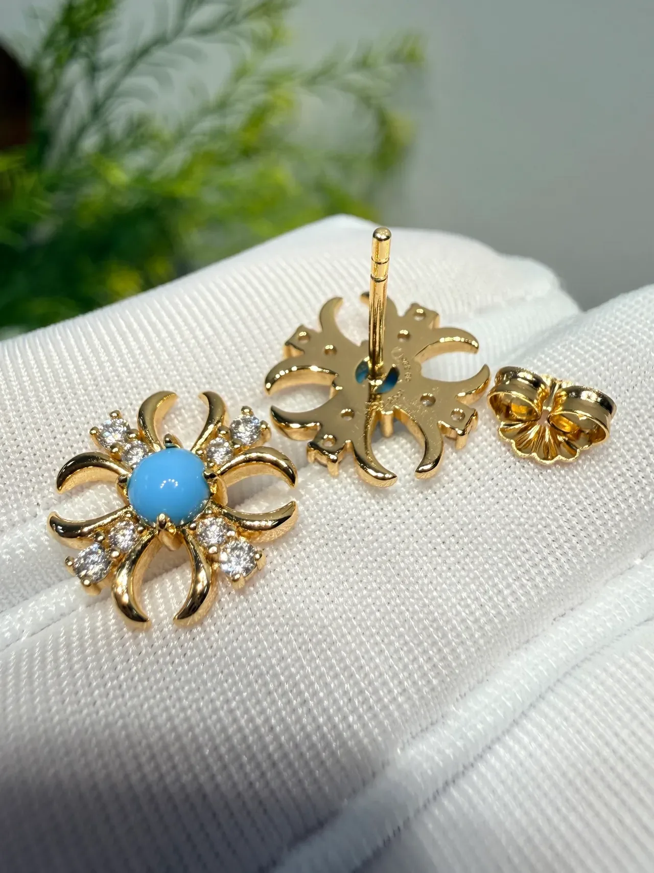 Turquoise Cabochon Starburst Stud Earrings 5