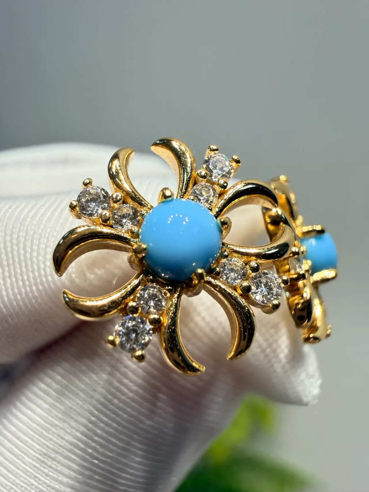 Turquoise Cabochon Starburst Stud Earrings 6