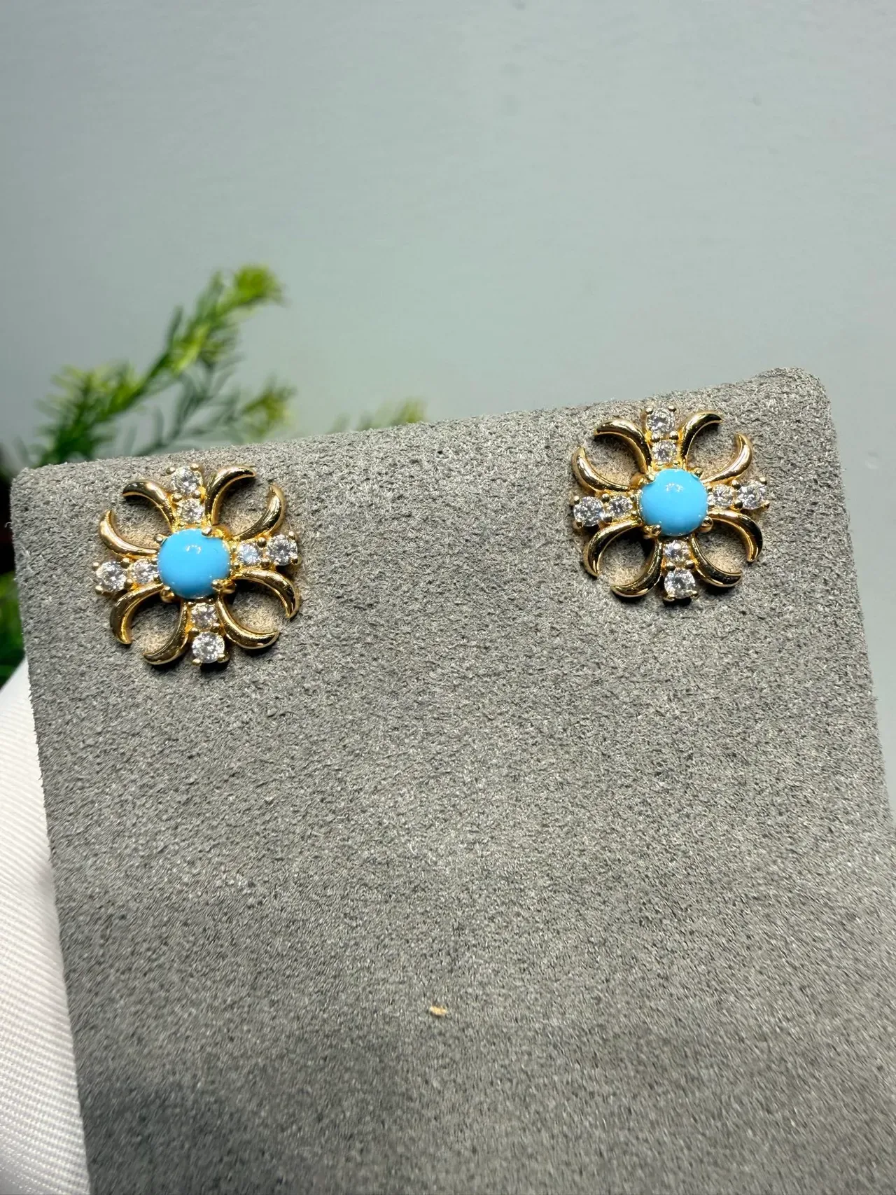 Turquoise Cabochon Starburst Stud Earrings 9