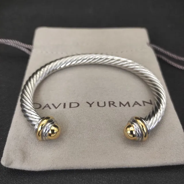 Twisted Cable Dual-Tone Silver and Gold Open Cuff Bracelet 5