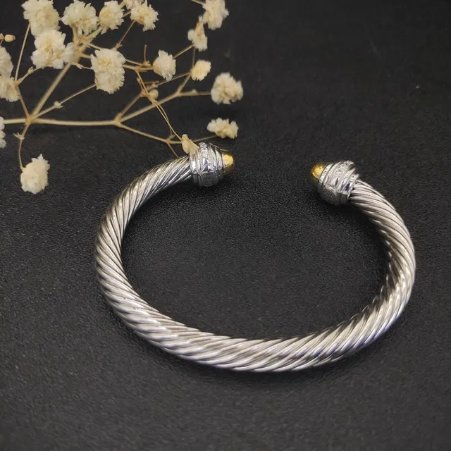 Twisted Cable Dual-Tone Silver and Gold Open Cuff Bracelet 6