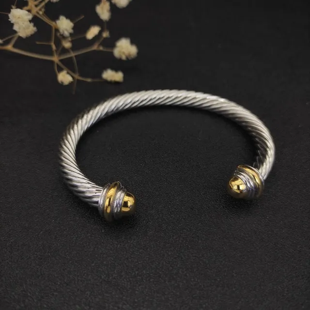 Twisted Cable Dual-Tone Silver and Gold Open Cuff Bracelet 9