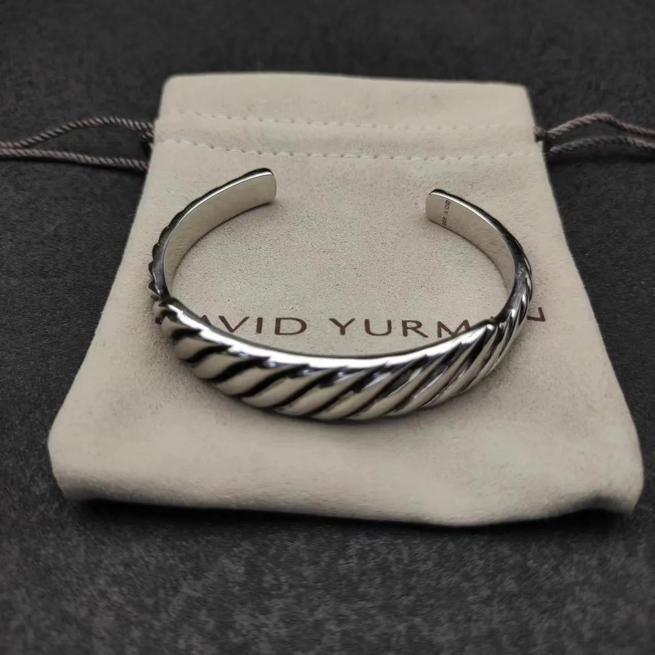Twisted Rope Motif Polished Silver Open Cuff Bracelet 6