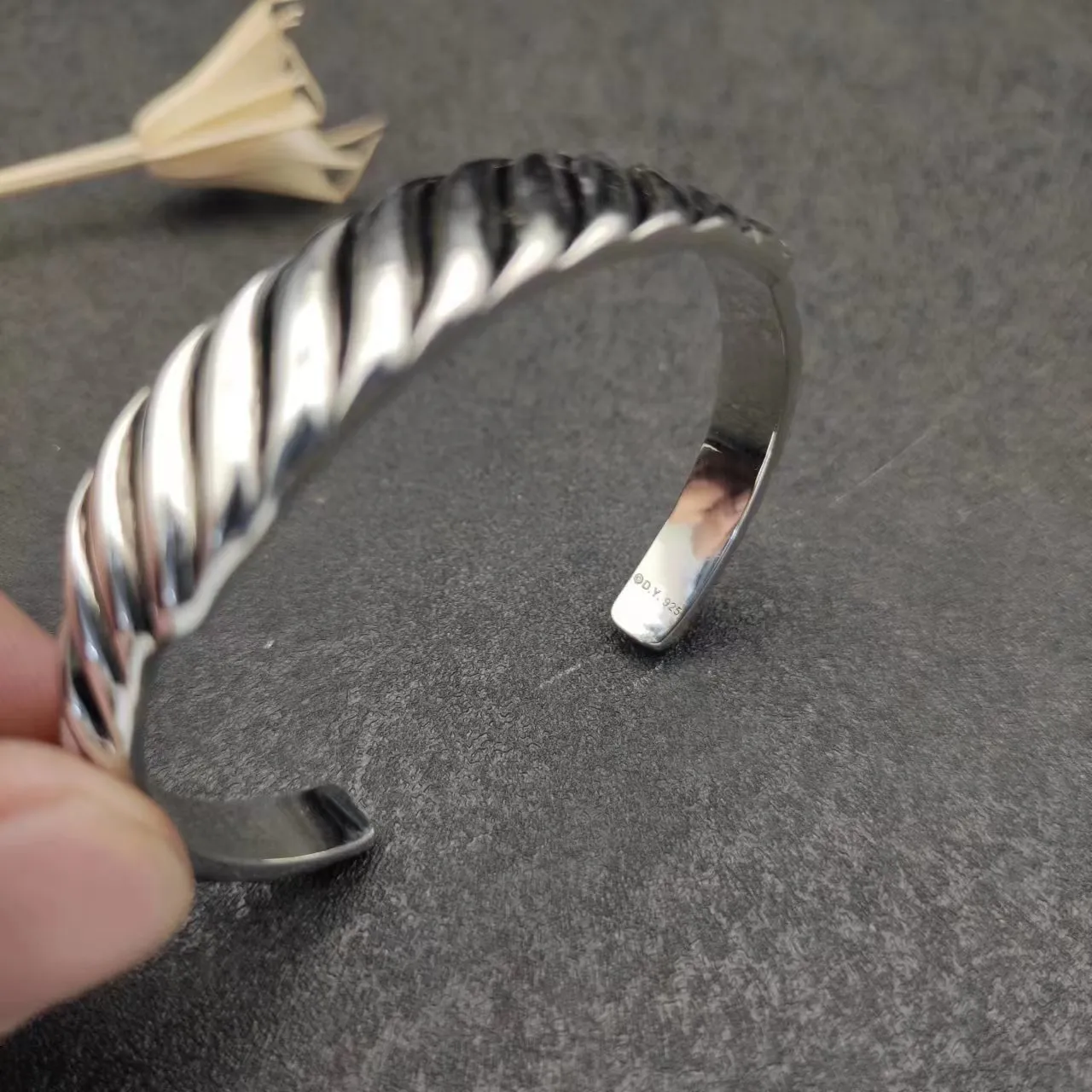 Twisted Rope Motif Polished Silver Open Cuff Bracelet 8