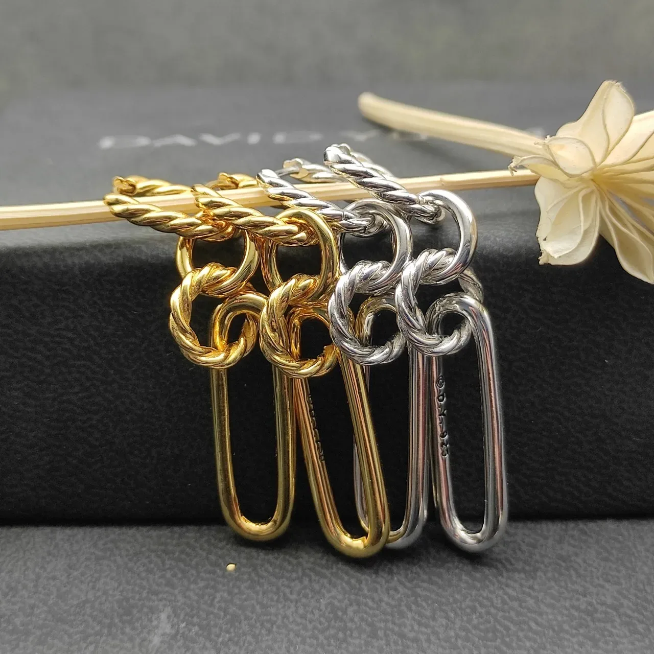 Twisted Rope Oval Link Silver Earrings 2
