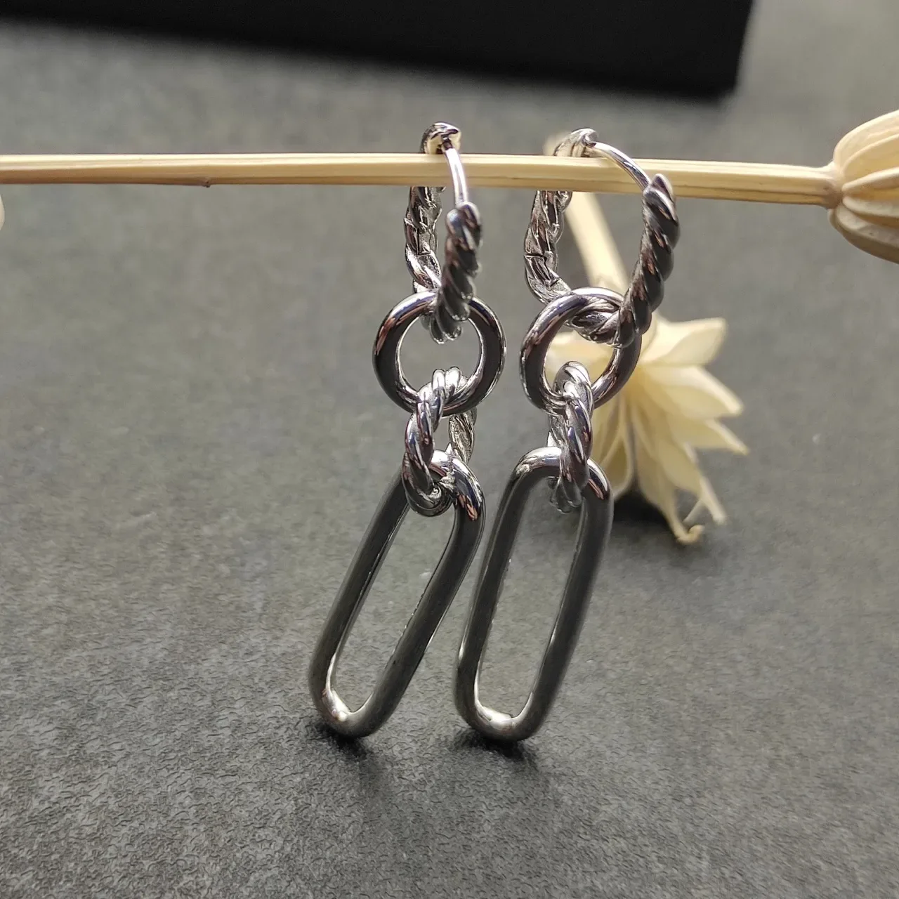 Twisted Rope Oval Link Silver Earrings 6