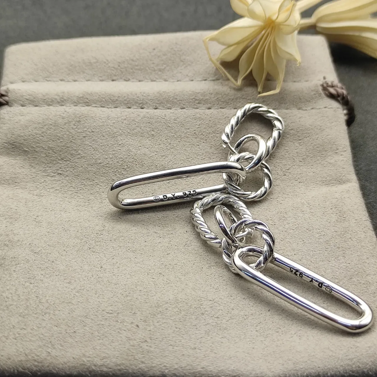 Twisted Rope Oval Link Silver Earrings 8