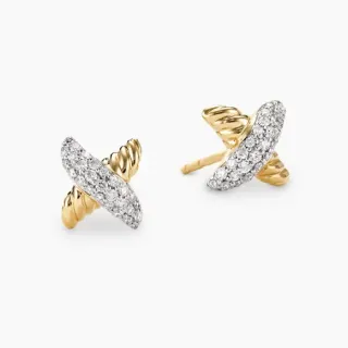 Twisted Rope Pavé Diamond X-Shaped Stud Earrings