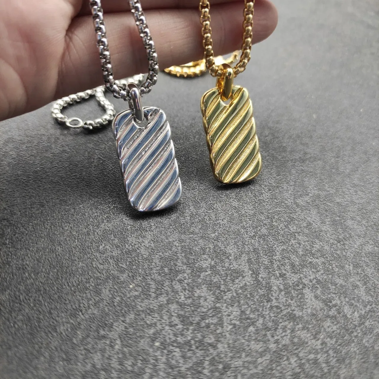 Twisted Rope Texture Rectangular Dog Tag Necklace 3