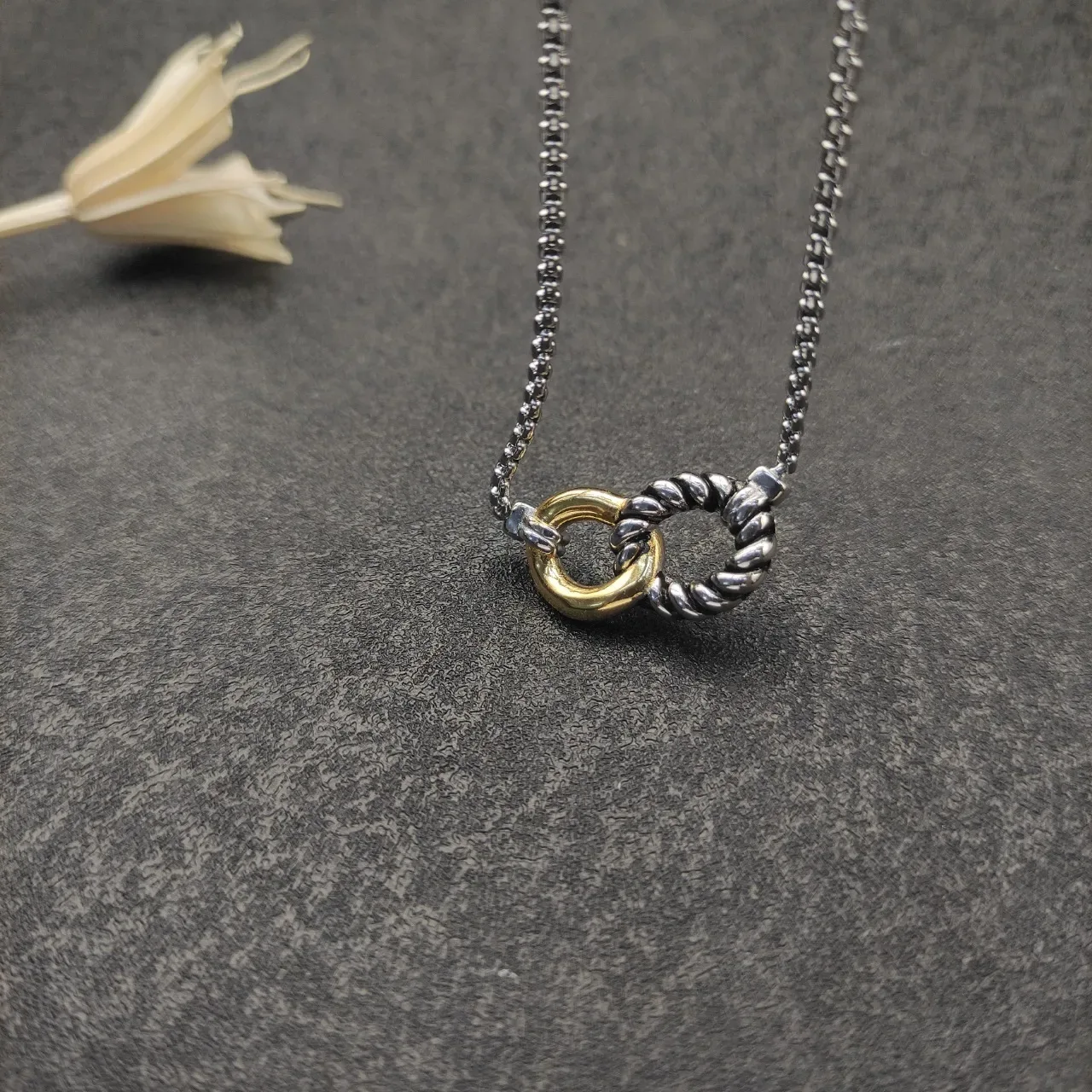 Two-Tone Interlocking Rings Pendant Necklace 9