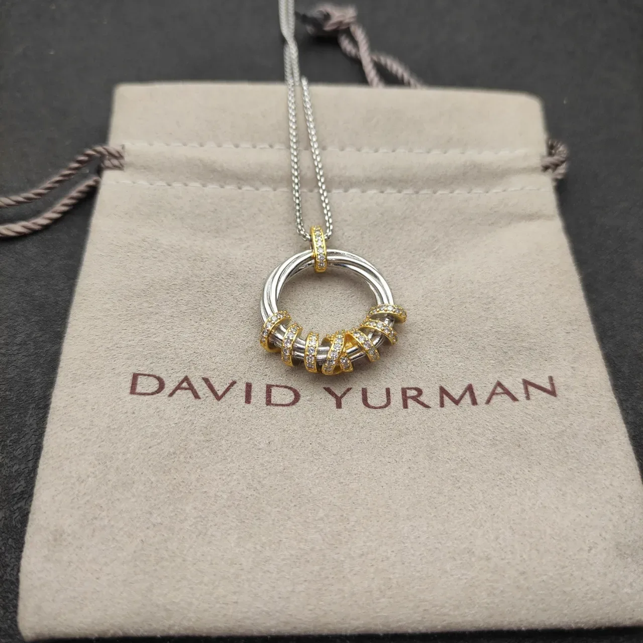 Two-Tone Pavé Crystal Interlocking Hoop Pendant Necklace 5