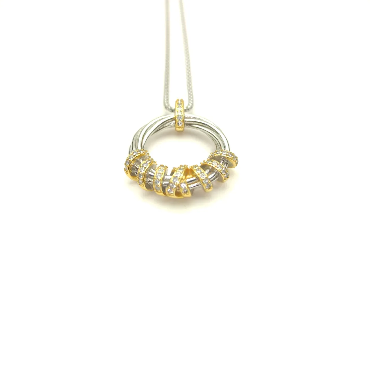 Two-Tone Pavé Crystal Interlocking Hoop Pendant Necklace 9