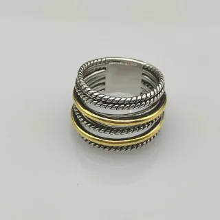 Two-Tone Stacked Rope-Textured Multi-Band Ring