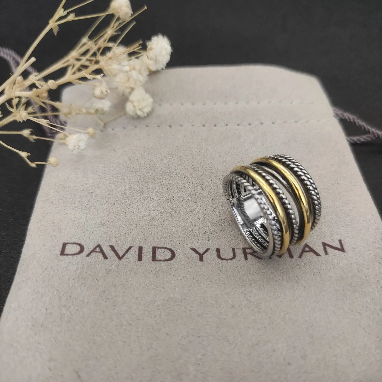 Two-Tone Stacked Rope-Textured Multi-Band Ring 5