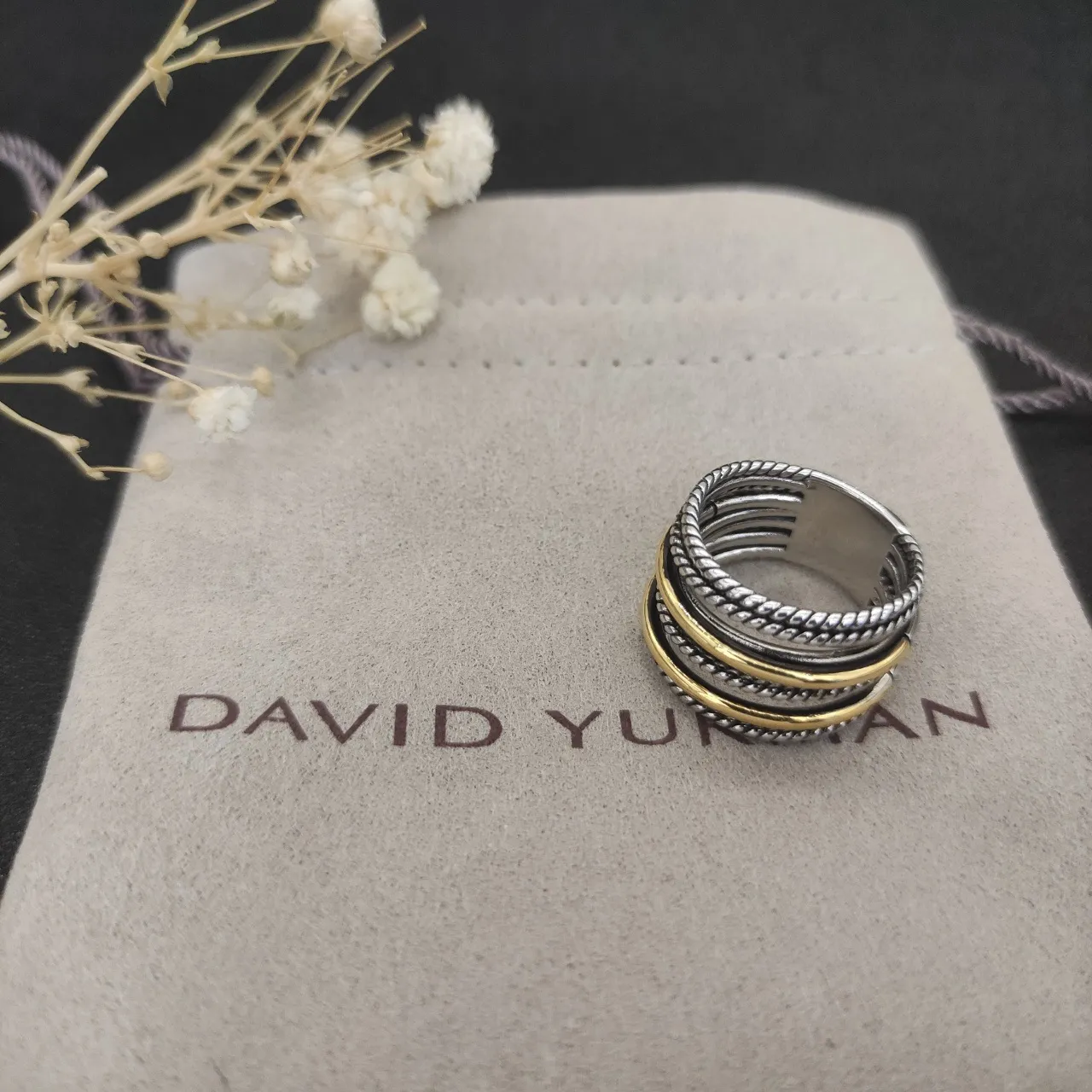 Two-Tone Stacked Rope-Textured Multi-Band Ring 6