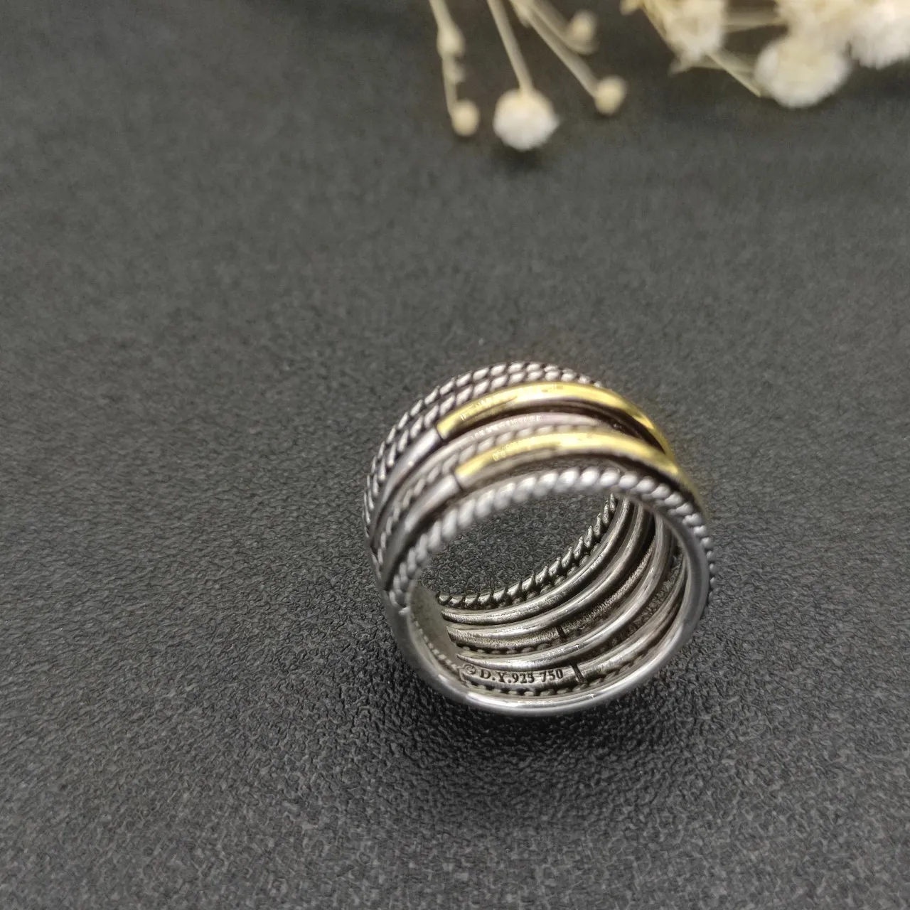 Two-Tone Stacked Rope-Textured Multi-Band Ring 7