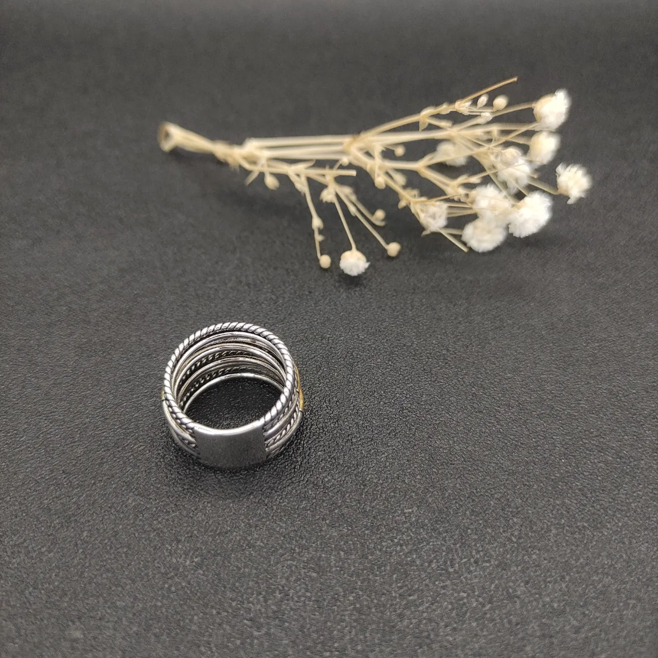 Two-Tone Stacked Rope-Textured Multi-Band Ring 8