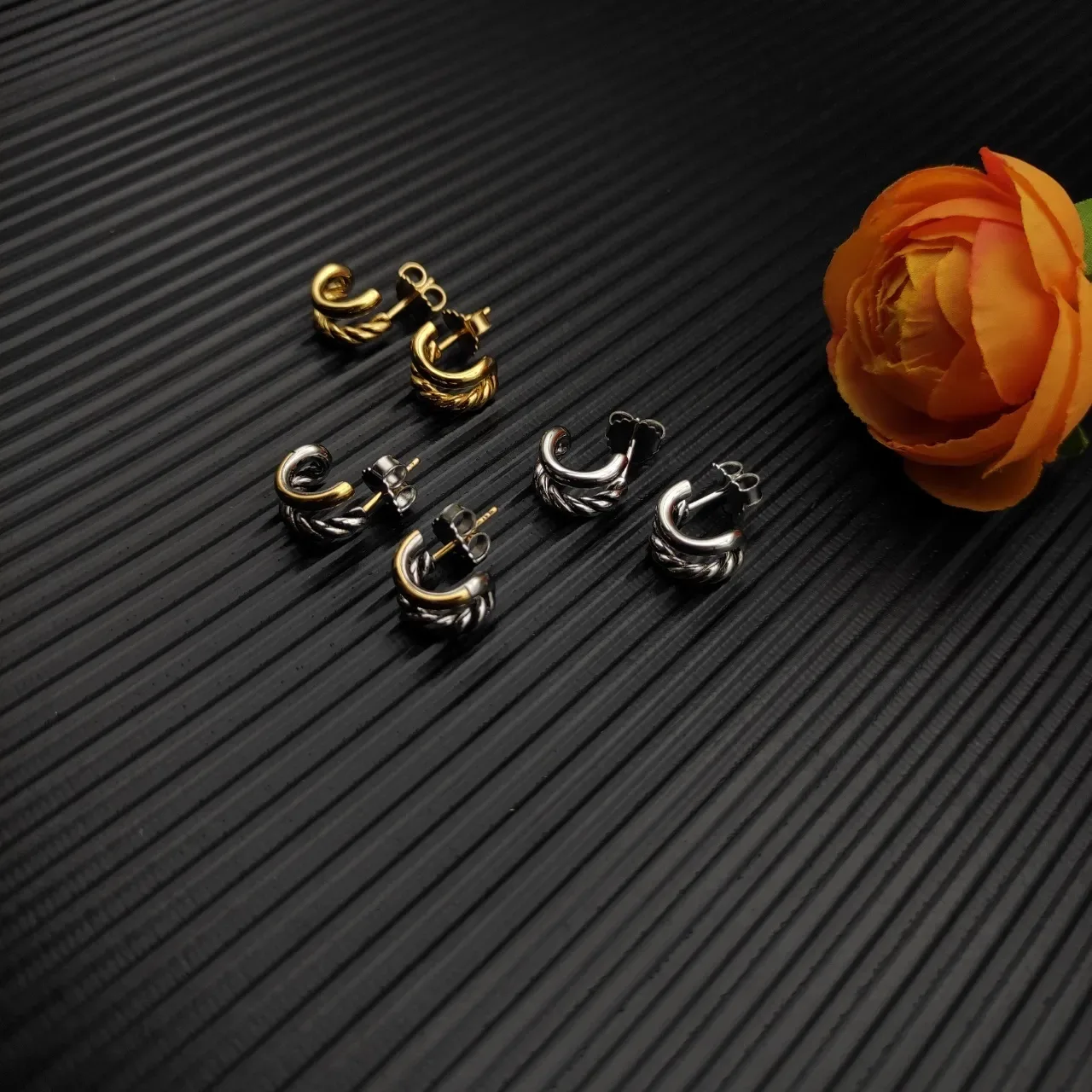 Two-Tone Twisted Rope Hinged Hoop Earrings 3
