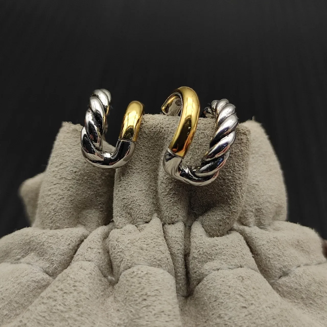 Two-Tone Twisted Rope Hinged Hoop Earrings 5