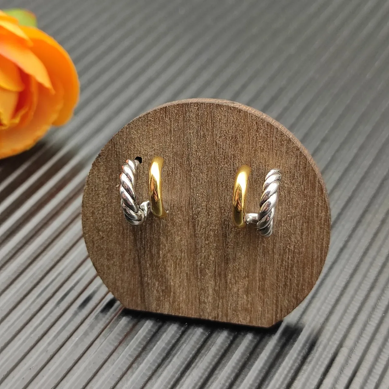 Two-Tone Twisted Rope Hinged Hoop Earrings 6