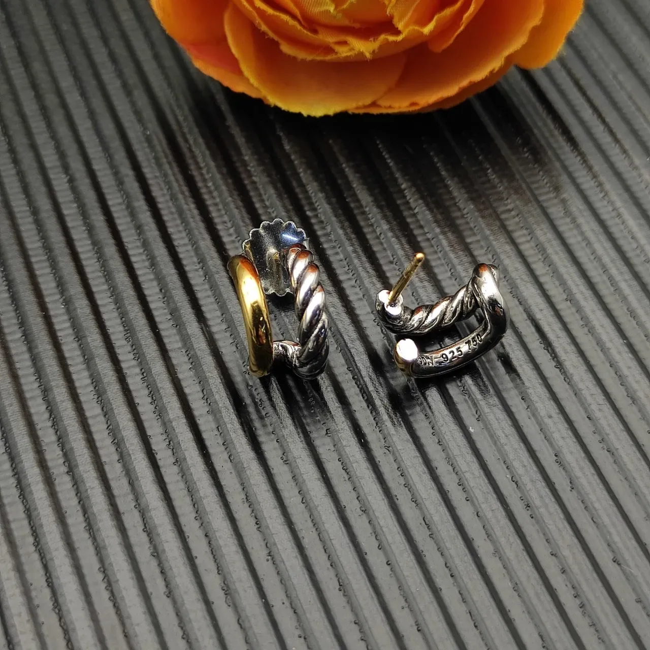 Two-Tone Twisted Rope Hinged Hoop Earrings 7